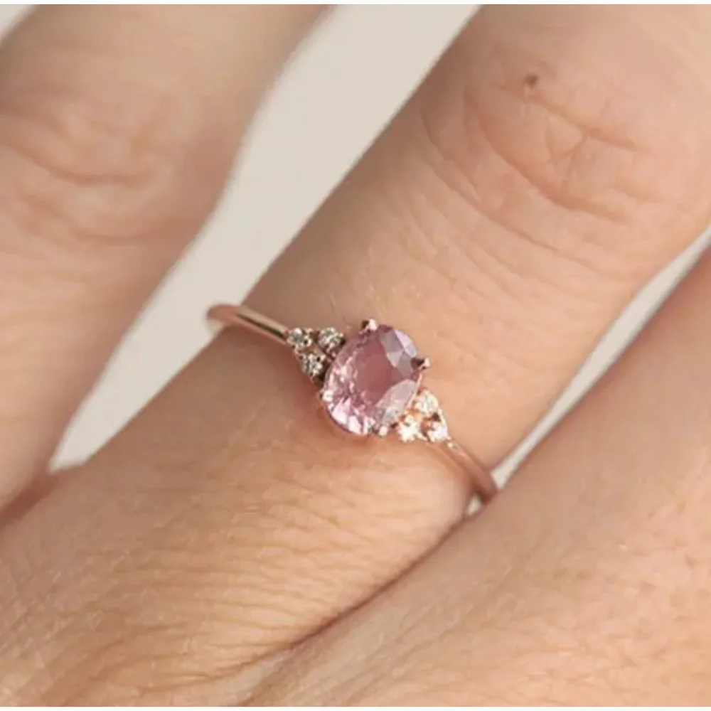 Rose Blossom Pink Gemstone with CZ Accent Rose Gold Ring